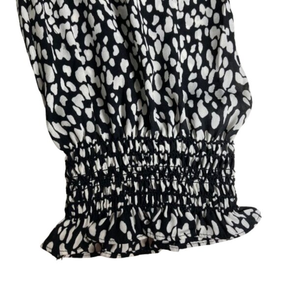 Talbots Smocked Ruffled Blouse Flowy Abstract Animal Print, 3/4 Sleeve, sz MP - Picture 9 of 13